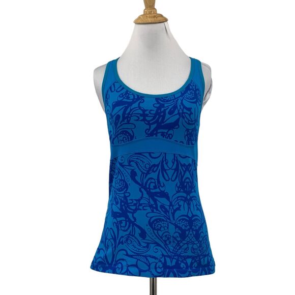 Lucy Tank Top Womens S Small Blue Floral Racerback Lightly Padded Shelf Bra - Picture 1 of 15